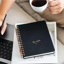 Calperia A5 Spiralli Sert Kapak Keten Kareli Not Defteri - Siyah