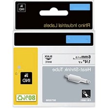 Calperia Isıyla Küçülen Etiket Şeridi, 6mm x 1.5m, Beyaz/siyah