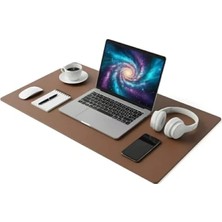 Calperia 90X40 cm Deri Mouse Pad, Çift Yönlü, Kahverengi