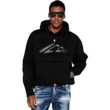 Erkek Siyah Logo Baskılı Sweatshirt
