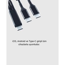 Senka 3 Başlıklı Hızlı Şarj Kablosu Metal Alaşımlı Dayanıklı ve Akıllı Çipli