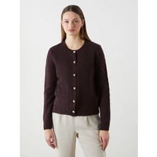 LC Waikiki Lcwaıkıkı Basic Bordo Kendinden Desenli Kadın Triko Hırka