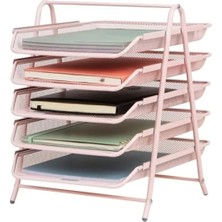 Calperia 5 Katlı Metal Kağıt Rafı - Pembe