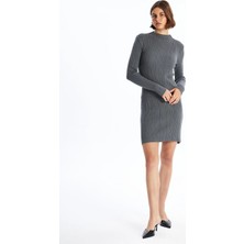 Lc Waikiki Blais Dik Yaka Düz Uzun Kollu Kadın Triko Elbise