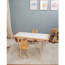 Muyuru Montessori Çocuk Aktivite Masası Çam Ahşap 3 Sepetli Beyaz/kara Yazı Tahtalı ve 2 Sandalyeli