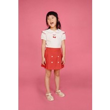 Magu Kız Çocuk Pamuklu Ekru Kiraz Nakışlı Bluz Etek Takım