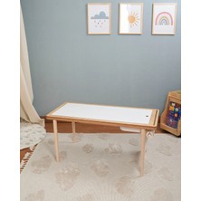 Muyuru Montessori Çocuk Aktivite Masası Huş Ahşap 3 Sepetli Beyaz/kara Yazı Tahtalı