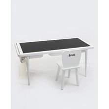 Muyuru Montessori Çocuk Aktivite Masası Beyaz Mdf 3 Sepetli Beyaz/kara Yazı Tahtalı ve Isimli 1 Sandalyeli