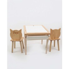 Muyuru Montessori Çocuk Aktivite Masası Çam Ahşap 2 Sepetli Beyaz/kara Yazı Tahtalı ve Isimli 2 Sandalyeli