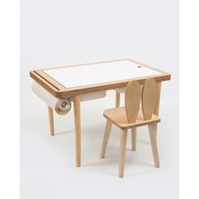 Muyuru Montessori Çocuk Aktivite Masası Huş Ahşap 2 Sepetli Beyaz/kara Yazı Tahtalı ve 1 Sandalyeli