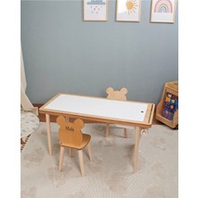 Muyuru Montessori Çocuk Aktivite Masası Huş Ahşap 3 Sepetli Beyaz/kara Yazı Tahtalı ve Isimli 2 Sandalyeli