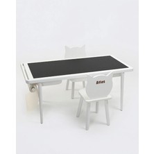 Muyuru Montessori Çocuk Aktivite Masası Beyaz Mdf 3 Sepetli Beyaz/kara Yazı Tahtalı ve Isimli 2 Sandalyeli