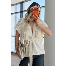 Lijuri Püskül ve Kuşak Detaylı Gold Düğmeli Merserize Yelek 5207