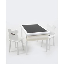 Muyuru Montessori Çocuk Aktivite Masası Beyaz Mdf 2 Sepetli Beyaz/kara Yazı Tahtalı ve Isimli 2 Sandalyeli