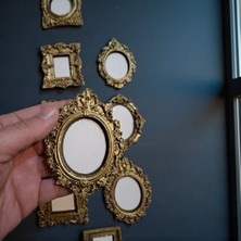 Dekorasyon Bahçesi Vintage Çerçeve Seti 9 Parça – Altın Renkli Eskitme Görünümlü Mini Fotoğraf Çerçeveleri Duvar Süsü