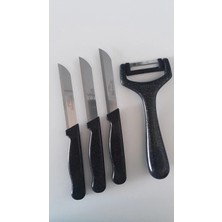 ERHCE 3 Simli Siyah Meyve Bıçağı Alman Paslanmaz Çelik ve Düz Soyacak Seti