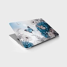 Calperia Mavi Kelebek Çiçek Temalı Laptop Sticker