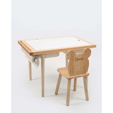 Muyuru Montessori Çocuk Aktivite Masası Çam Ahşap 2 Sepetli Beyaz/kara Yazı Tahtalı ve Isimli 1 Sandalyeli