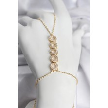 Butik Pirinç Gold Renk Zirkon Taşlı Sıralı Halka Model Kadın Şahmeran