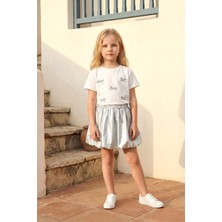 Minipodyum Kız Çocuk Alt Üst Takım Yazlık Parlak Gümüş Balon Etekli