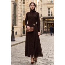 İlkimay.com Toka Detay Astarlı Elbise 1701 - Kahve