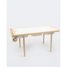 Muyuru Montessori Çocuk Aktivite Masası Çam Ahşap 3 Sepetli Beyaz/kara Yazı Tahtalı