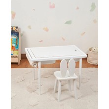 Muyuru Montessori Çocuk Aktivite Masası Beyaz Mdf 2 Sepetli Beyaz/kara Yazı Tahtalı ve 1 Sandalyeli