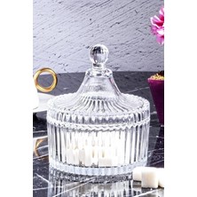 Porselen Diyarı Kesme Kapaklı Cam Şekerlik -Şeffaf