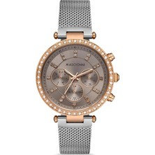 Mascionni Hasır Çelik Kordon Taşlı Kasa Kadın Kol Saati