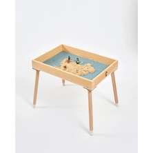 Muyuru Ayaklı Ahşap Montessori Kum Masası Kapaklı Duyusal Oyun ve Aktivite Masası