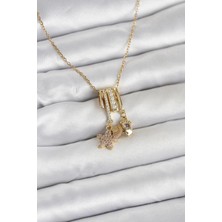 Butik 316L Çelik Gold Zirkon Taşlı Deniz Tema Charmlı Kadın Kolye