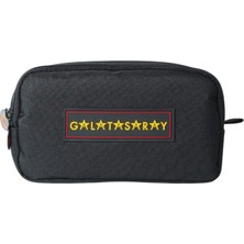 Galatasaray Lisanslı Çift Bölmeli Siyah Kalemlik - Rubber Logolu Su Itici Kumaşlı Kalem Kutusu