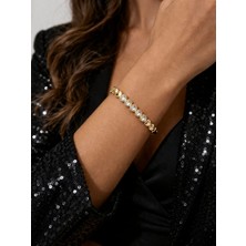 Livaz Accessories Kadın  Çelik Bileklik  Kararmaz  14K Altın Renk Vip Seri Ithal Taşlı Bileklik