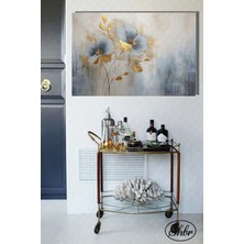 Şehzat Tekli Yatay Kanvas Dekoratif Salon Yatak Odası Mutfak Duvar Tablosu Altın Efekt Çiçekler