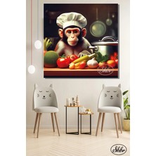 Şehzat Tekli Kare Kanvas Dekoratif Duvar Tablosu , Ahçı Yemek Yapan Maymun,