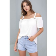 Mamayaga Kadın Yazlık Askılı Kuşgözü Detay Curve Spor Şık Casual Bluz