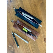 Alesta Leather Atelier (Isim Yazıyoruz) Kalemlik / Mini Makyaj Çantası - El Yapımı Hakiki Deri