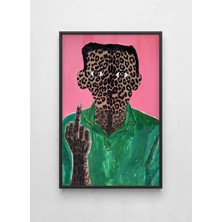 Lamazif Siyah Çerçeveli Modern Sürreal Figüratif Duvar Tablosu – Leopar Desenli Portre Sanat Posteri – Galeri Tarzı Dekor