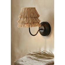 Ocean Point El Yapımı Hasır Duvar Apliği, Rustik Siyah Metal Kollu, Dekoratif Aydınlatma, 28X25 cm