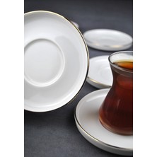 Only Home 6 Kişilik Porselen Çay Tabağı Gold Yaldızlı 6 Adet Sade Modern Çay Tabak -Çizgili