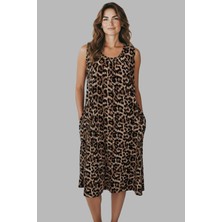 Remsa Kadın Sıfır Kol Viskon Elbise Pijama 25235-7 Leopar2