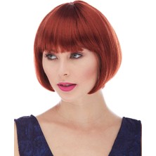 Kızıl Renk Düz Kesim Astarlı Küt Parti Peruğu  Veralya Tech