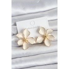 Senka Mey Ithalat® Krem Mineli Çiçek Model Pirinç Kadın Küpe