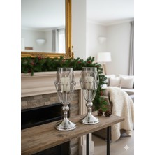 Mis Kitchen Camlı Krom Metal Şamdan Çiftli Set – Dekoratif Mumluk Takımı (Mum Dahil Değildir)