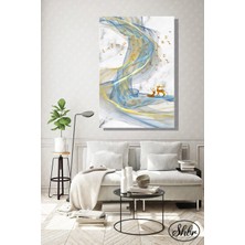 Şehzat Tekli Dikey Kanvas Dekoratif Duvar Tablosu Gold Fonda Soyut Manzara