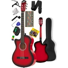 Calperia Kırmızı Renk Kesik Klasik Gitar - 4/4 Yetişkin Boy
