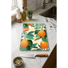 Zevahir Mobilya Dekorasyon Cam Kesme Tahtası Kaymaz Tabanlı Portakal Temalı