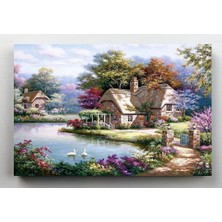 Şehzat Orman Evleri Gölet Kanvas Tablo