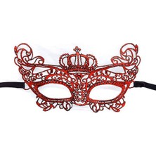 Kırmızı Renk Dantel Örgü Işlemeli Parti Maskesi Model 2 Veralya Tech