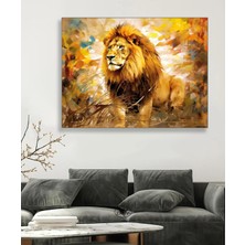 Şehzat Tekli Yatay Kanvas Duvar Tablosu Asil Duruşlu Aslan Dekoratif Kanvas Tablo